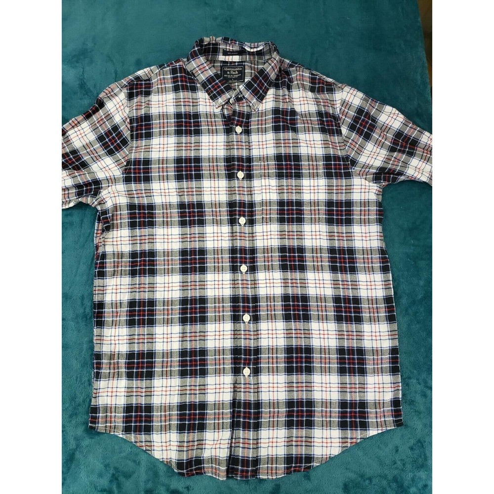 Abercrombie & Fitch Mens Red Plaid Button Up Shirt Size Large Cotton Blend